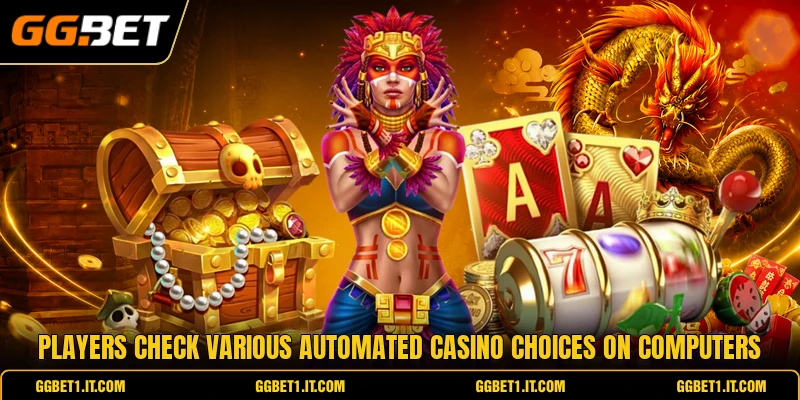 Players check various automated casino choices on computers